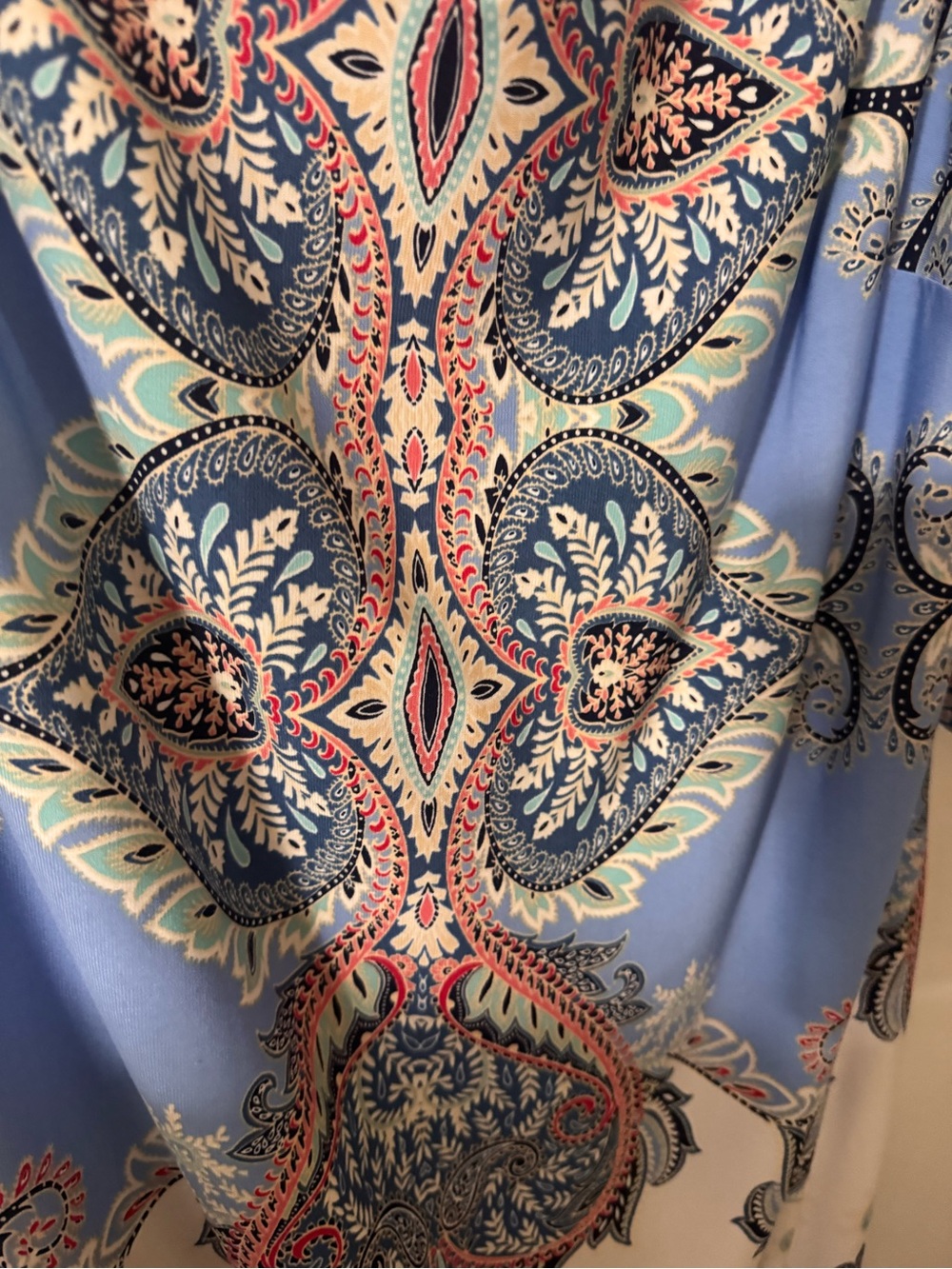 Roz & Ali Blue Paisley Blouse with Coral and White Details